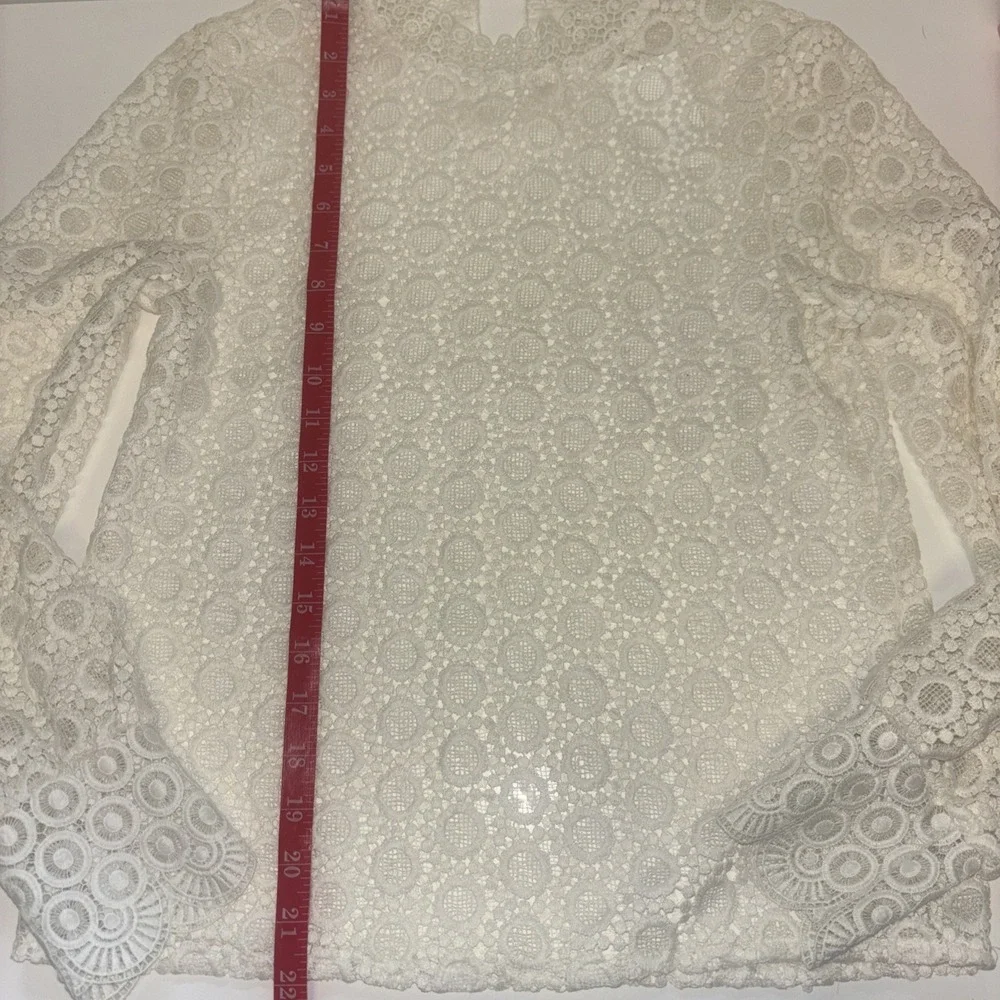 H&M White Eyelet Lace Mock Neck Blouse Long Sleeve Sheer Boho Top NWT Size 2